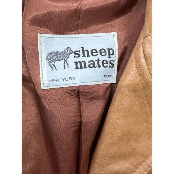 VTG Sheep Mates NY Paris Leather Coat Jacket Womens M Belted 70’s Retro Groovy - Picture 3 of 11